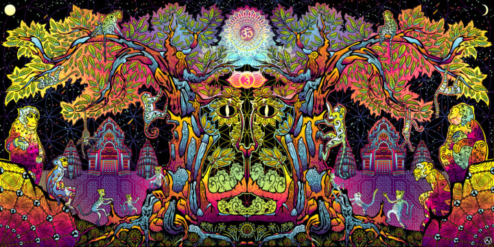 Lord Hanuman: Psychedelic UV - XL Dark Tapestry