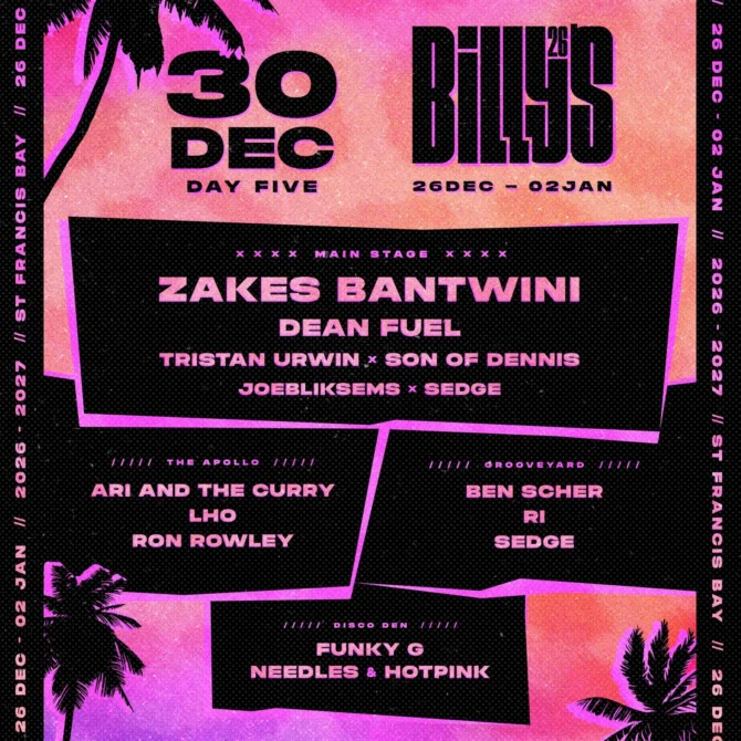 Billy Beachs 2026 Lineup graphic day 5