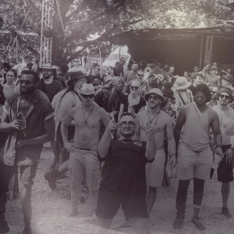 Twilight Festival crowd dancing at an outdoor psytrance festival at Pecan Bush Lodge in Hekpoort.