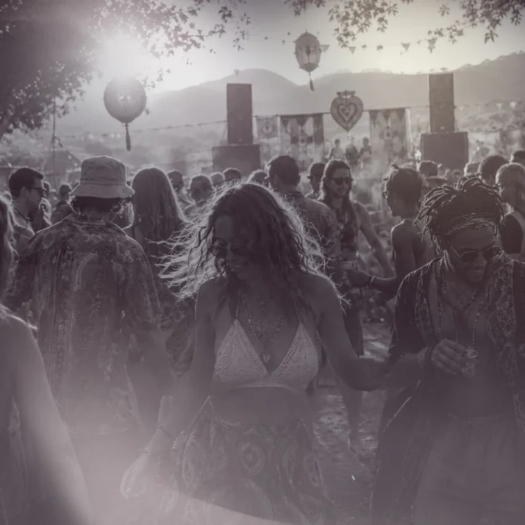 Festival crowd dancing outdoors at a Cape Town summer electronic music event.